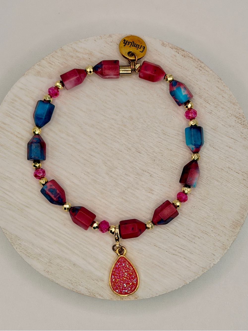 Erimish Pink & Blue Teardrop Charm Beaded Bracelet